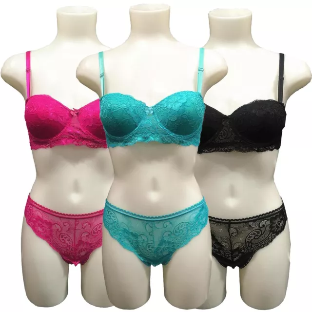 New Womens Two Tone Color Flirty Lingerie Lace Bra Pantie Sets B