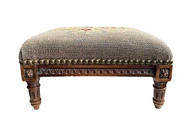 Antique Needlepoint Footstool ~ floral 2