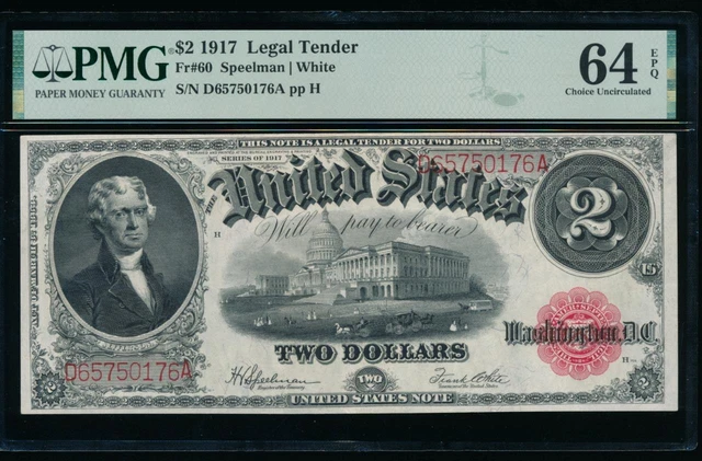 AC Fr 60 1917 $2 Legal Tender PMG 64 EPQ uncirculated !!