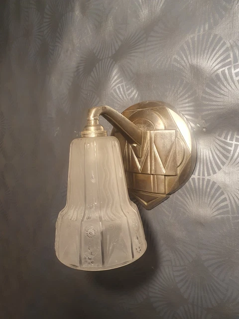 applique lampe murale art deco MULLER FRERES tulipe en verre & bronze nickelé
