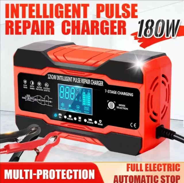 Chargeur De Batterie Auto/Moto Automatique, Au Plomb, Pour Gel Agm, 12V, 10A, 24