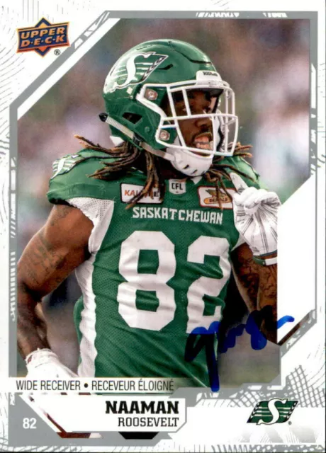 Naaman Roosevelt SIGNED 2019 UPPER DECK CFL FOOTBALL card #43 SASK ROUGHRIDERS