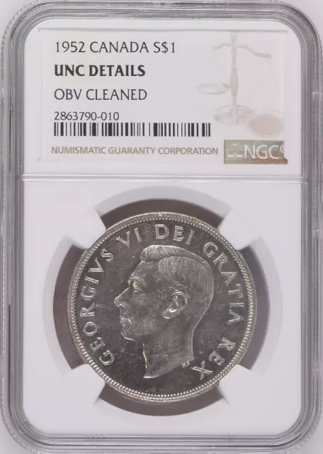 :1952 S$1 Silver Dollar George-Vi Canada Km# 46 Ngc Unc Details Highest-Grades