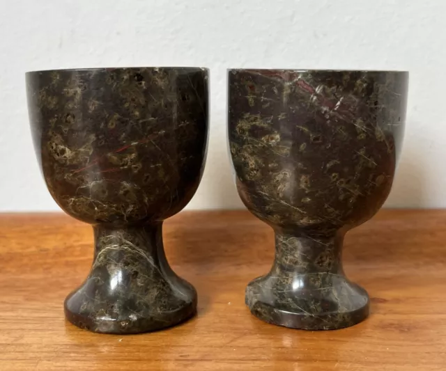 Cornish Cornwall Serpentine Pair Of Polished Stone Egg Cups