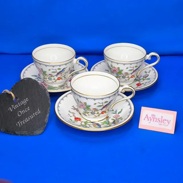 Aynsley PEMBROKE * 3 x TEA CUPS & SAUCERS * Vintage 1980s EXC