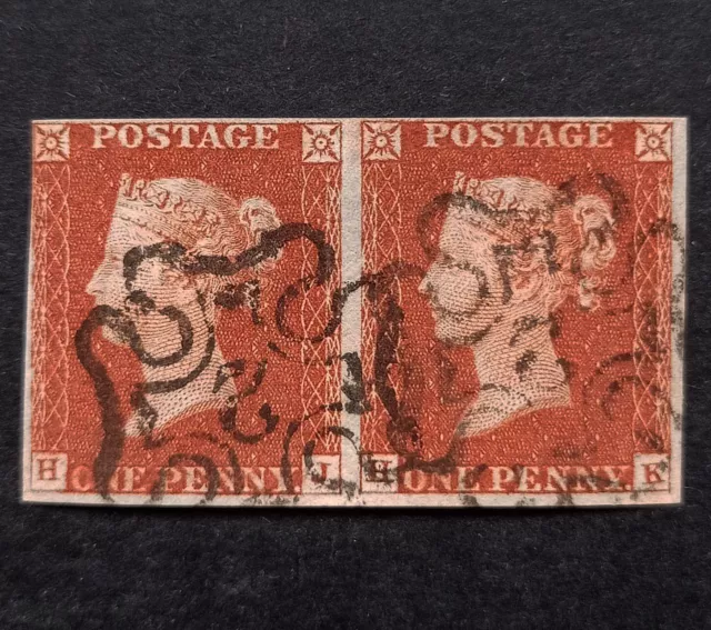 GB Queen Victoria Penny Red Pair SG.8 Used 4 Marg. MX With No. 2 Beautiful VF