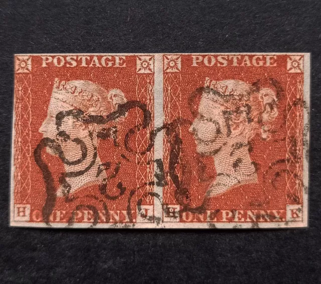 GB Queen Victoria Penny Red Pair SG.8  Pl.33 Used 4 Marg. MX With No.2 Pretty VF