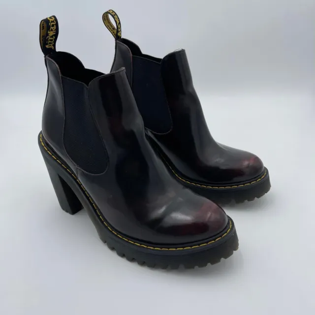 Dr Martens Hurston Red Arcadia Leather Heel Chelsea Chunky Boots Women’s Size 8