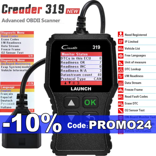 Launch CR319 Scanner OBD2 Lecteur Code d’Erreur du Moteur Outil Diagnostic Auto