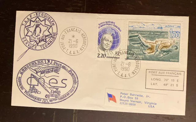 6/21/90 French TAAF Polar Cover Kerguelen Antarctica Signed 107-70