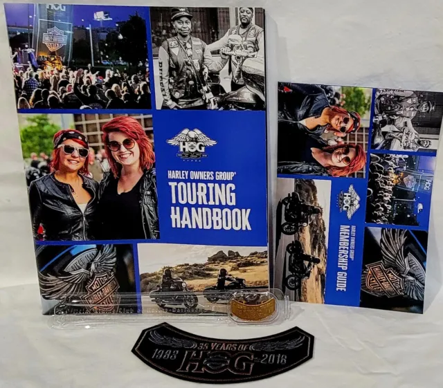 Harley Davidson HOG 2018 Rocker Pin, Patch Touring Handbook Membership Guide NEW