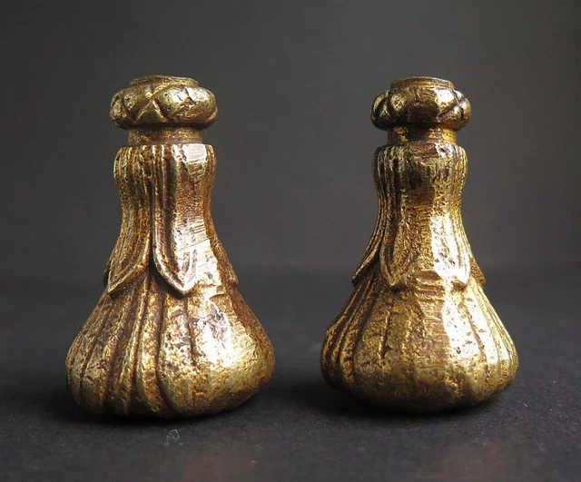 A Pair Of 19/20Th Century Brass Curtain Pulls,  Pear Shape, Floral Design