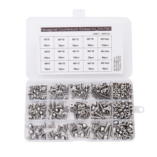 480PCS 304 STAINLESS Steel Metric Bolt Assortment Machine Screws ...