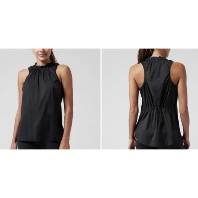Athleta Women Black Levitate Ripstop High-Neck Sleeveless Run Shirt Tank M New!