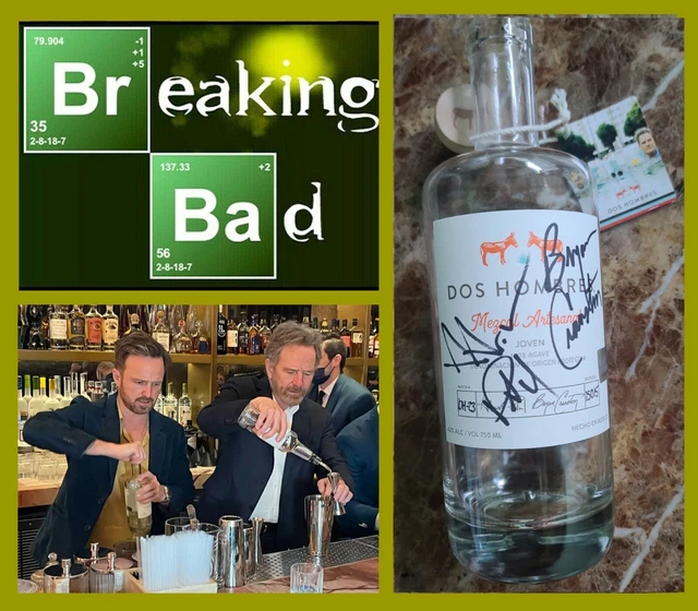 (EMPTY) Aaron Paul/Bryan Cranston Dos Hombres signed bottle Breaking Bad #15015