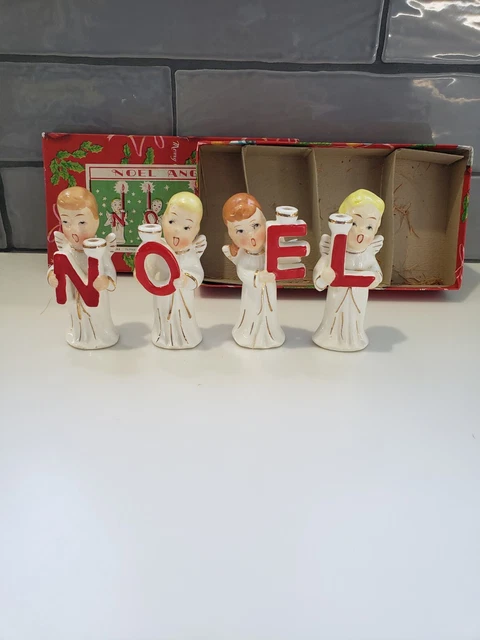 Vintage Christmas Noel Angel Candle Holders Commodore in Original Box