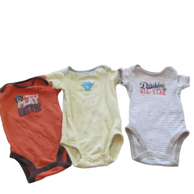 Carters Boys Bodysuit Bundle Size 3M Orange Yellow Daddy Striped Short Sleeve