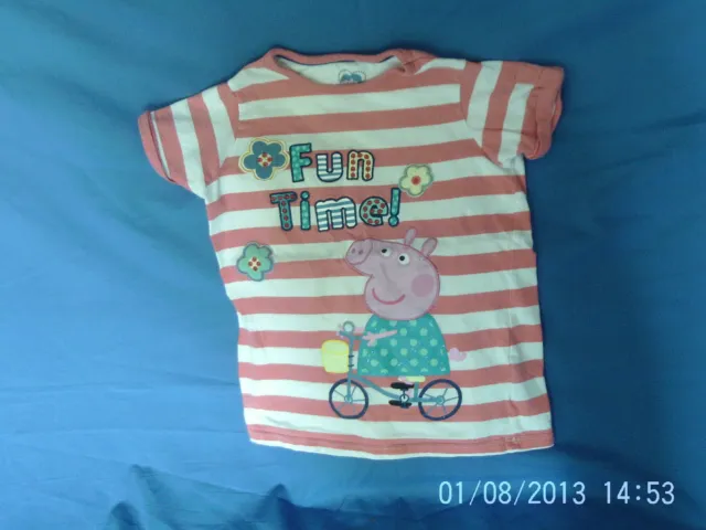 Girls  6-7 Years  - Pink & White Striped T-Shirt - Peppa Pig Motif - M&S