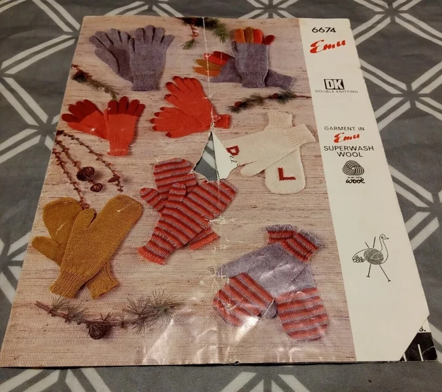 Emu ""Handschuhe und Handschuhe in fünf Größen"" Strickmuster Broschüre 6674