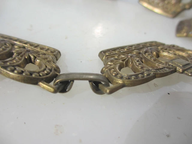Victorian Brass Chain Light Old Antique Belt Curtain Tie Back Holder Crown 42"L 4