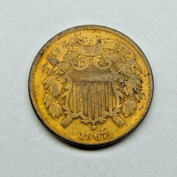 1867 US TWO 2 Cent Shield Piece Coin  - In God We Trust Motto  - C776