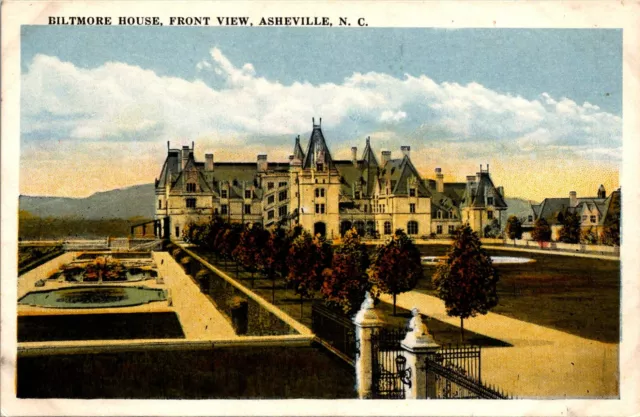 Asheville NC North Carolina Front View, Biltmore House, Vintage Postcard