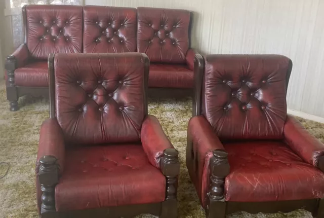 Leather Lounge Suite - 3 Seater Couch/Sofa & 2 Armchairs - Arthur G Designs 