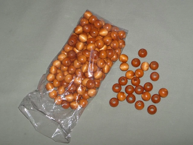 Vintage 3/4" Golden Brown Round Wood Beads 12 oz Macrame Craft Lot Approx 150