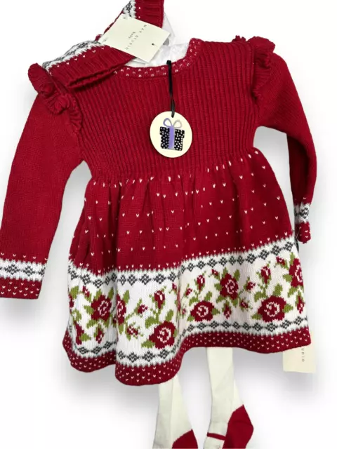 Tahari fair isle baby Sweater Set with Bonnet and Leggings NWT 3