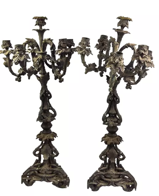 ANTICO CANDELIERE CANDELABRO COPPIA  in METALLO ANTIQUE EPOCA STILE LIBERTY RARI