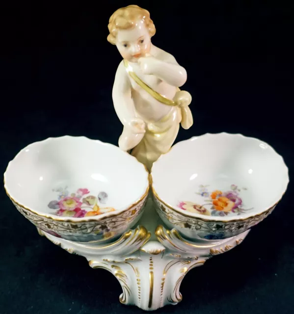 Lovely Double Porcelain dish with Putto Child Figurine Marked KPM Mid 1800's