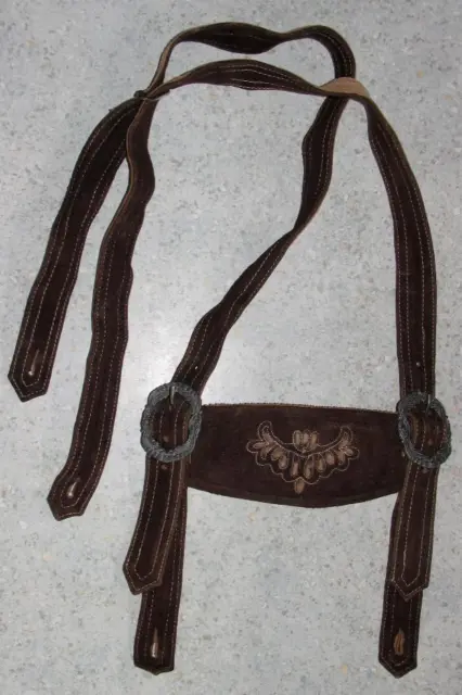 Traditional Costume Leather Suspenders IN Dark Braun To Approx. up To 37 13/16in