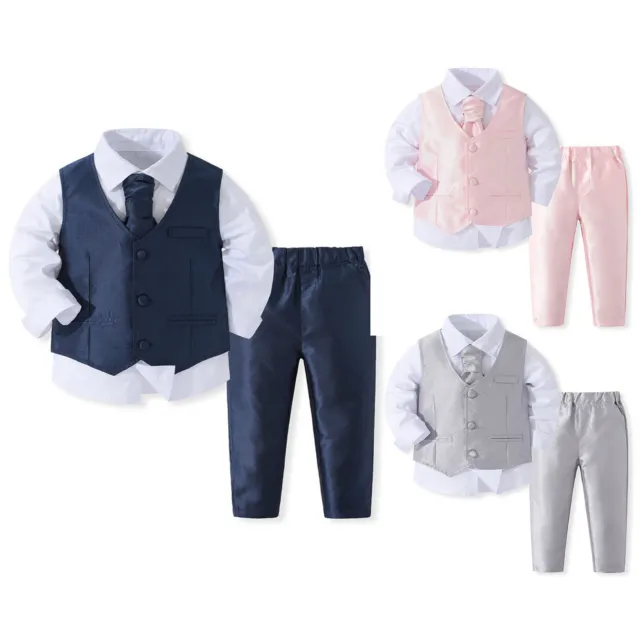 Baby Boys Formal Suit Gentleman Set Long Sleeve Shirt+Vest+Pants Party Outfits