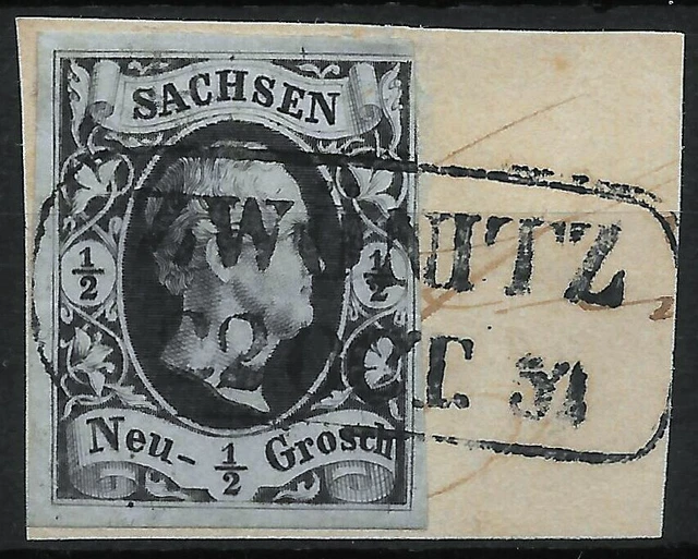 SACHSEN 1851; MiNr. 3b; 1/2 Ngr.; BPP BEFUND; R2 ZWÖNITZ