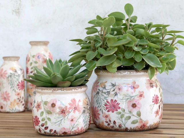 Chic Antique Auray  Übertopf Blumenmuster Vintage 2 Größen  Shabby Pflanztopf