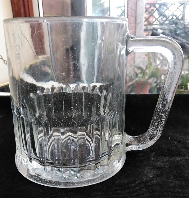 BEER MUG/TANKARD, CLEAR glass, half pint, Tudor, England, thick base
