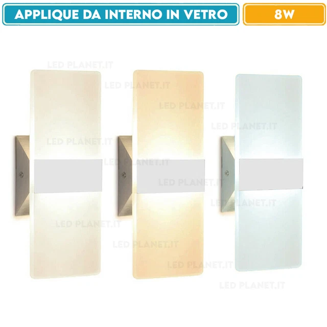 APPLIQUE LAMPADA 8w DA PARETE MURO A LED PER INTERNO MODERNO IN VETRO FARETTO