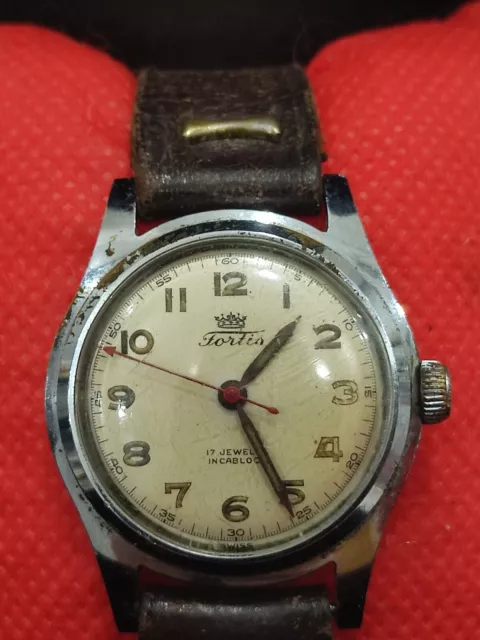 Vintage Fortis Mechanical Military WWII 17 Jewels Swiss Wrist Watch