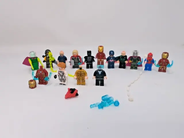 Lego Mini Fig Lot of 15 Marvel, Mysterio, Spiderman, Iron Man, Captain America