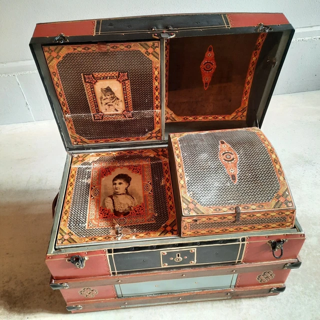 RARE REFINISHED ANTIQUE Victorian Hump Back Steamer Trunk Chest