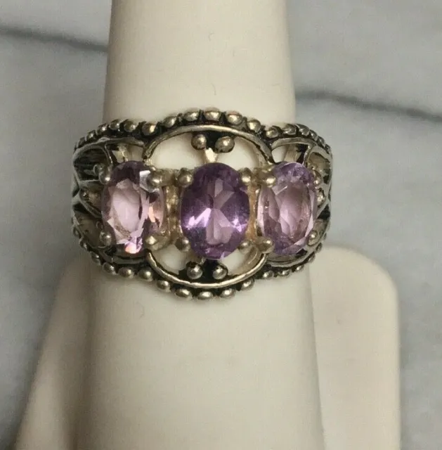 Seta 925 Sterling Silver & 3 Carat Amethyst Ring Size 7