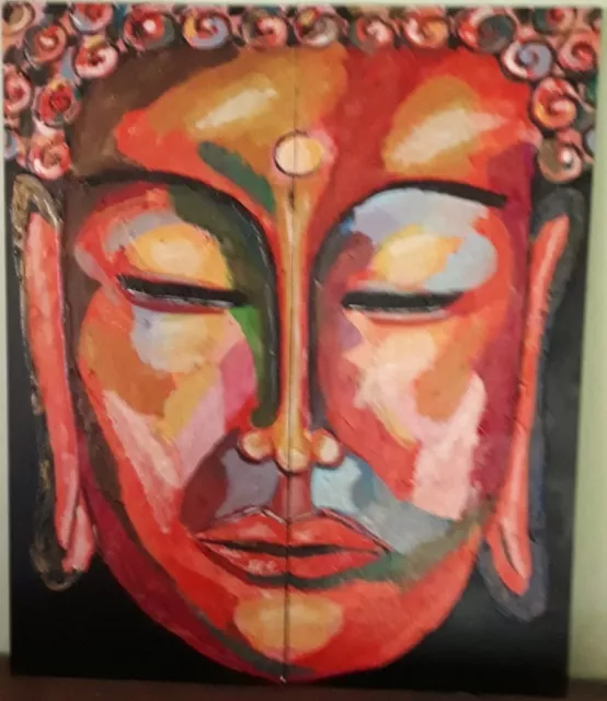 Buddha abstracto sobre tabla pintada con acrílico, 2 piezas de 38x90
