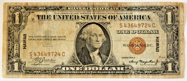 1935 A $1 One Dollar Hawaii Overprint Emergency Issue Silver Certificate Fr#2300