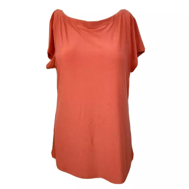 Halogen Shirt Womens Sz M Peach Orange Boat Neck Short Sleeve Pullover