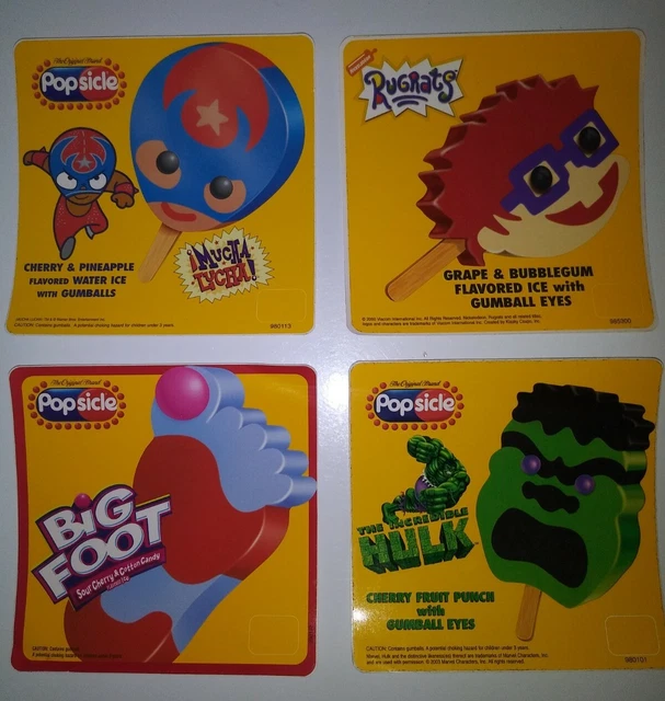 4 VINTAGE POPSICLE Ice Cream Truck Character Stickers Hulk, Mucha Lucha, Rugrats £14.27