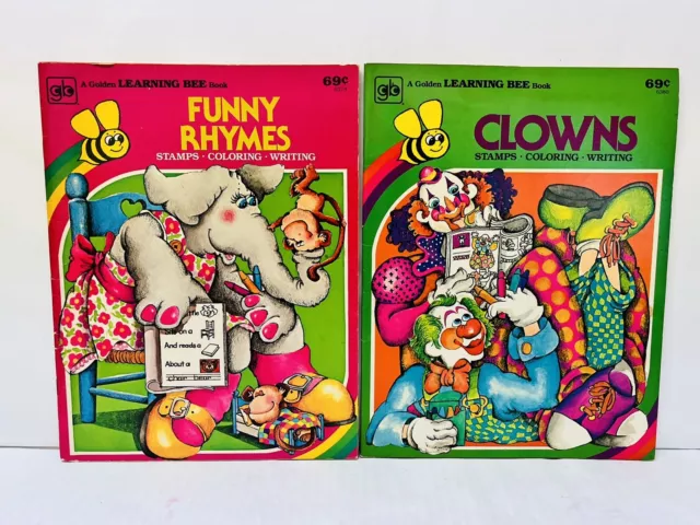 Vintage Golden Learning Bee Activity Books with Stamps, Coloring & Writing 1977