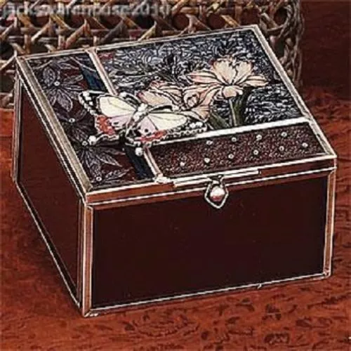 Antique Brown Butterfly Metal Frame And Glass Square Jewelry Box