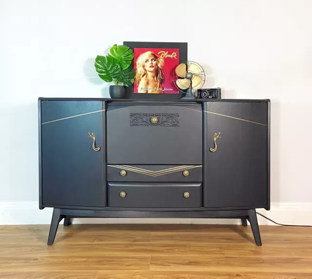 Sideboard Drinks Cabinet, 1960s Beautility, Dark Grey And Bronze