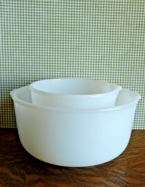 Vintage Glasbake Mixing Bowls for Sunbeam Mixer White Milk Glass 2 Sizes 6" & 9"