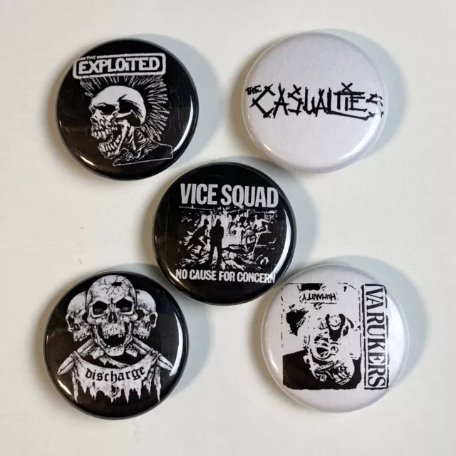 Street Punk 1" Button Pin Lot Of 5 Adicts, Exploited, Vice Squad, Misfits,